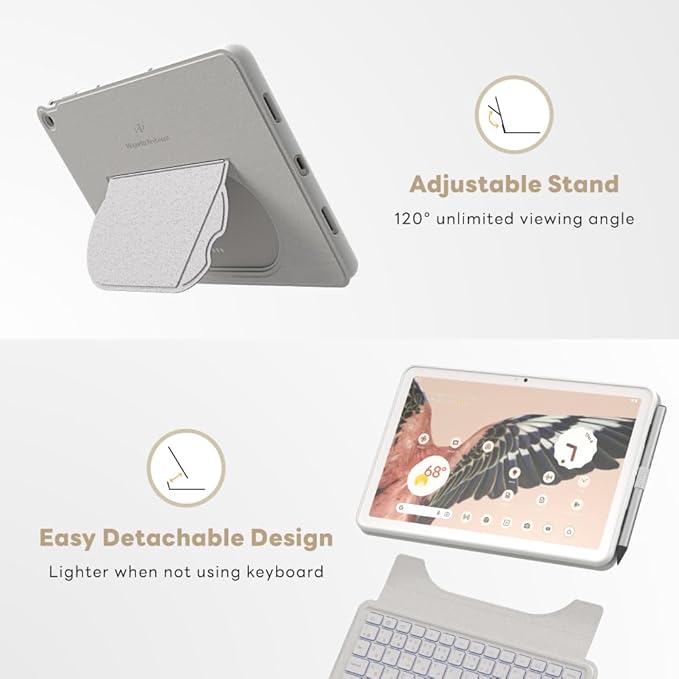 EIP Magnetix Keyboard Case for Google Pixel Tablet 11 inch (2023), Adjustable Viewing Angle, Detachable, Easy Carry, Protective Cover Compatible with Speaker Dock, 7 Backlight Color, White, US Layout