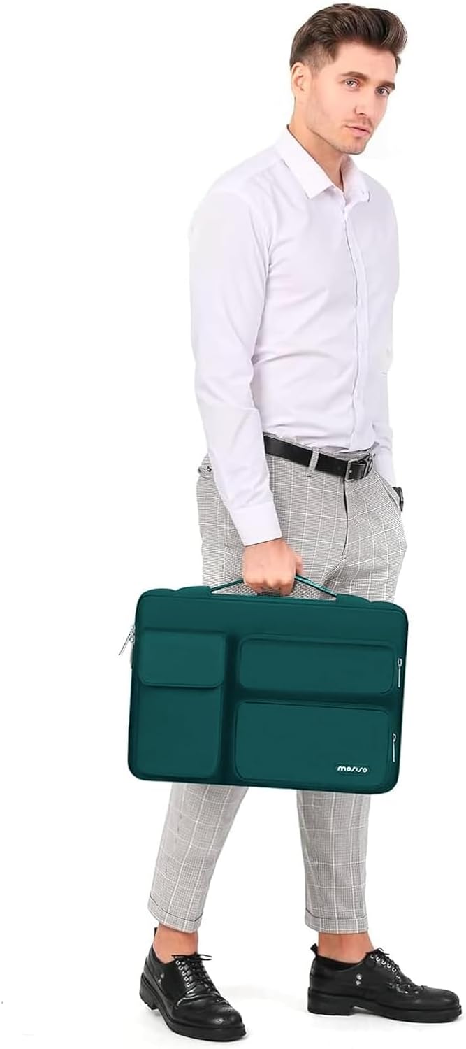 MOSISO 360 Protective Laptop Case 13.3 inch, 13-13.3 inch Laptop Sleeve Compatible with MacBook Air/Pro 13 / Pro 14, HP Dell ASUS Lenovo,Side Open Bag with 2 Raised&1 Flapover Pockets, Teal Green