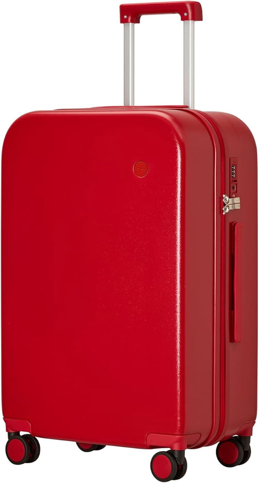 mixi Luggage Suitcase with Spinner Wheels, Hardside Rolling Suitcase PC with Cover & TSA Lock Lightweight Travel Case 24in Checked in, Red