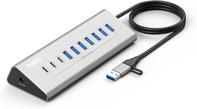 10 Ports USB HUB 7 USB-A and 3 USB-C Ports Multiport Adapter, USB3.0 Aluminum USB C to USB Hub for iPhone 16/15 Series, MacBook, iPad