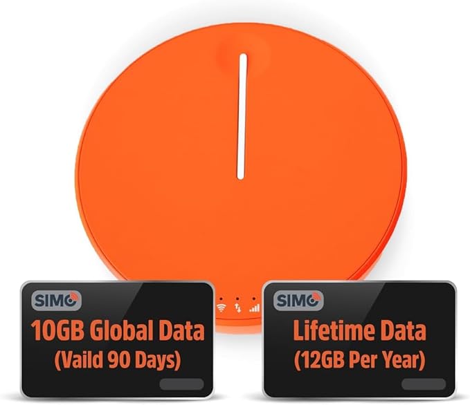 SIMO Solis Hero 4G LTE Hotspot, Includes Lifetime Data (12GB Per Year) and 10GB Global Data, Access Multiple Carriers, Internet in 140+ Countries, No Contract, Mobile Wi-Fi for Travel