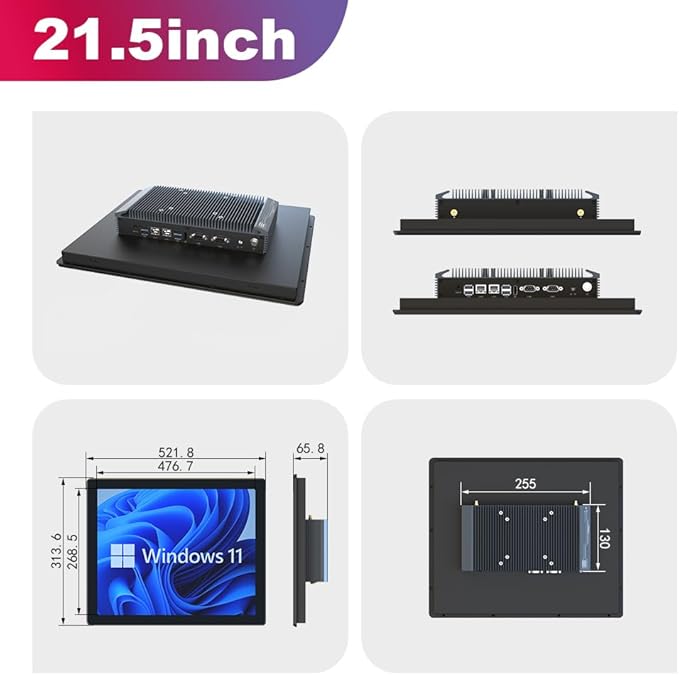 YanKe 21.5" Industrial Computer Touch Screen 10 Point Touch Industrial Computer, Resolution 1024 * 768 450nit, RJ45*2 USB*4 com*2 HD*1 WiFi+BT(7300U/8+128)