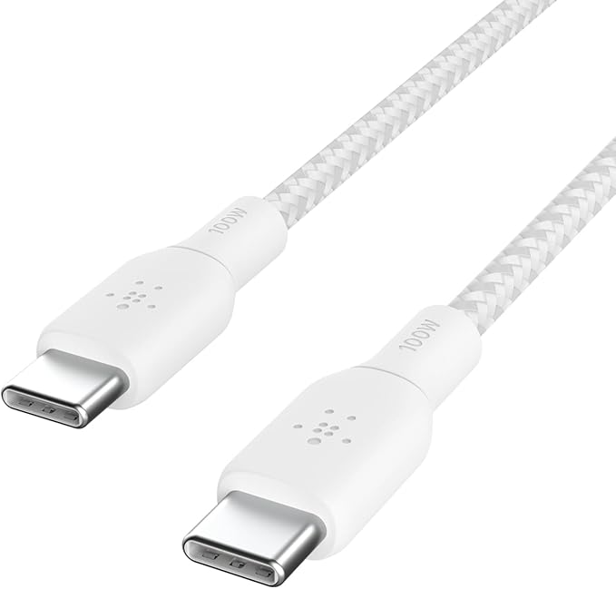 Belkin USB C to USB C Cable, 6.6ft, 100W - Type C Charger, iPhone Charger Cord, Soft, Braided, Flexible for iPhone 17, Galaxy S25, Pixel 10, Airpods, iPad Pro, Tablet & More, Travel Essentials - White