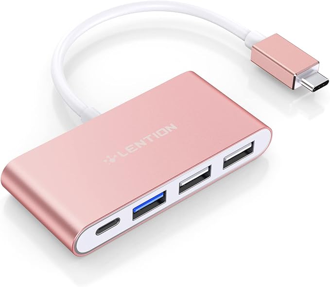 LENTION 4-in-1 USB-C Hub with Type C, USB 3.0, USB 2.0 for 2024-2016 MacBook Pro (M1-M4), iPhone 16-15 New Mac Air/Surface, ChromeBook, More, Multiport Charging & Connecting Adapter (C13, Rose Gold)