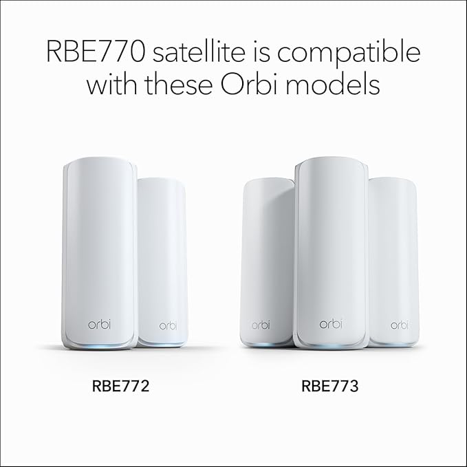 NETGEAR Orbi 770 Series Tri-Band WiFi 7 Mesh Add-on Satellite (RBE770) – Works with Orbi RBE772 and RBE773, Security Features, Up to 11Gbps, Covers up to 2,750 sq ft, 2.5 Gig LAN Ports