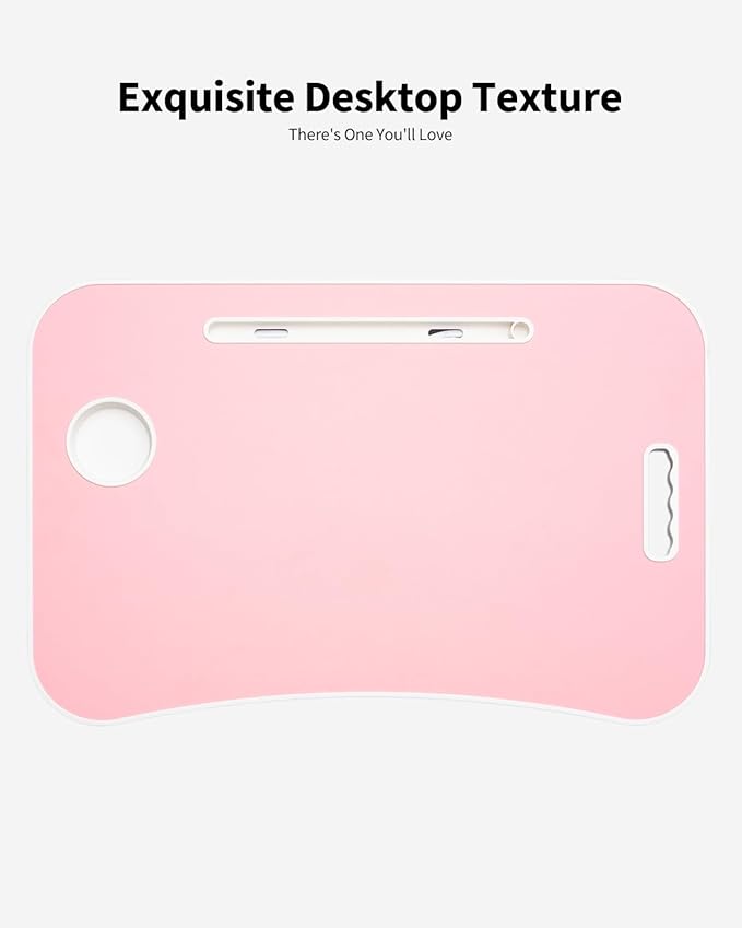 Foldable Lap Desk, Laptop Bed Desk, Portable Lap Table, Laptop Bed Table with Cup Holder & Tablet Slot & Lifting Handle for Working Writing Drawing & Eating - Pink