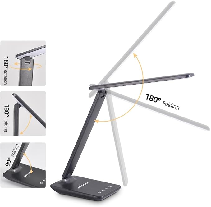 LED Desk Lamp for Home Office, USB Charging Port, Dimmable Table Lamp, Foldable Table lamp, Touch Control, 5 Lighting Modes, University Dormitory Eye Protection Learning Reading Lamp