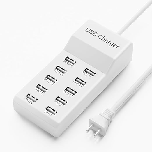 10-Port USB Charger Block - 50W10A Multi USB Charging Station for iPhone/iPad/Samsung Galaxy Note Tablet Android Smartphone(White)