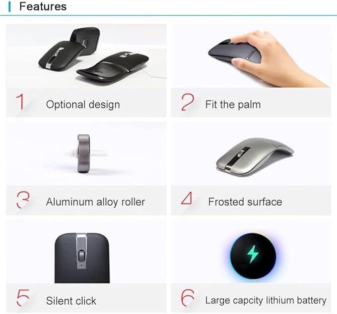 Foldable Arc Wireless Mouse Silent Click Bluetooth 5.0 and 2.4GHz Dual Modes Portable Curved Mouse for Home, Office, Travel (Silver)