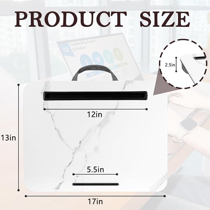 Portable Laptop Desk Fits Up to 16“ Laptops, with Tablet Slot, Built-in Cushion, Great for Home & Office,Lap Desk for Laptop,Lap Desk with Cushion (White Marble, Medium)