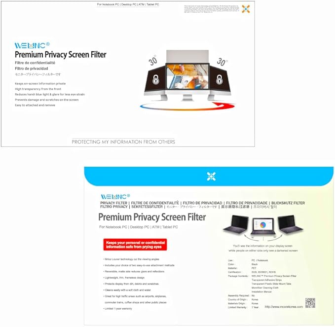 20.0 Inch - 16:9 Aspect Ratio - Computer Privacy Screen Filter for Widescreen Monitor - Anti-Glare - Anti-Scratch Protector Film - Please Measure Carefully