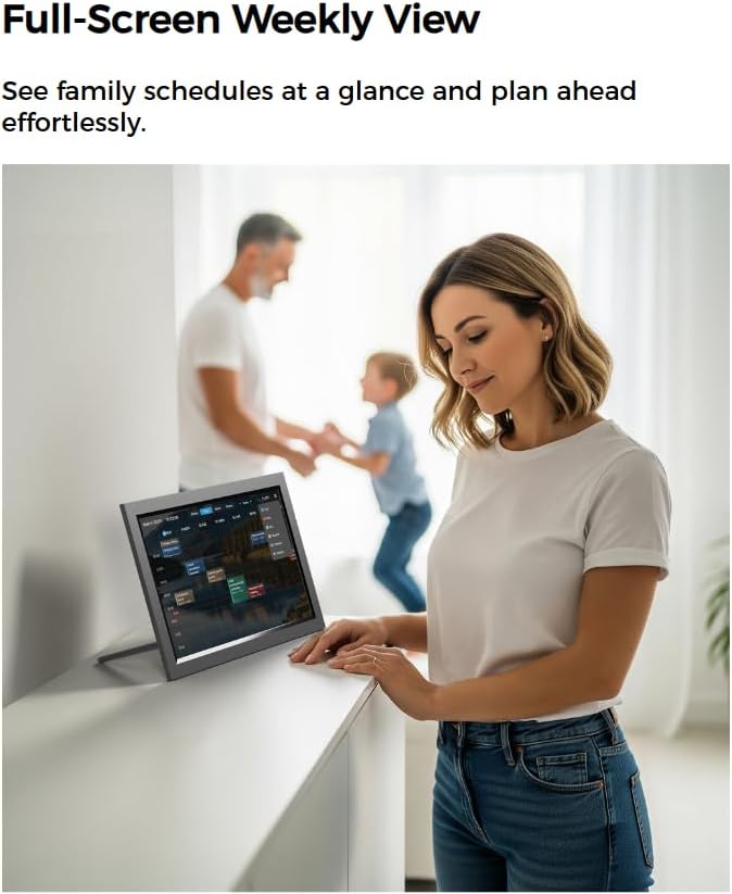 15 inch Smart Wi-Fi Digital Calendar Beautiful Frame for Desktop. Displays Your Photos, 5 Day Weather, Date, Current Conditions, WiFi Sync with Mobile Calendar Through Office 365 Calendar