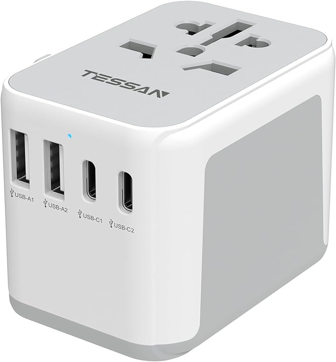 TESSAN Universal Travel Adapter 21W, International Plug Adaptor with 2 USB C Wall Charger 2 USB A Ports, Worldwide Power Outlet Travel Essentials for US to European EU UK AUS (Type C/G/A/I)