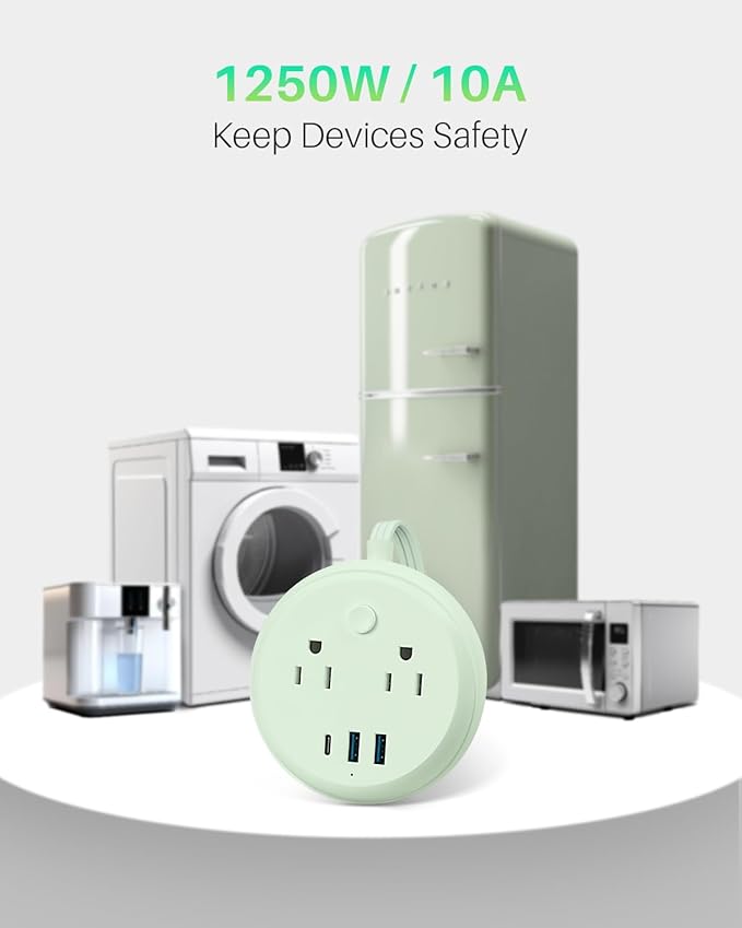 Flat Plug Power Strip with USB C Ports, KOOSLA Travel Extension Cord No Surge Protection - 2 Outlets 3 USB Ports(1250W) - Cruise Essentials for Cruise Ship, Home, Office, Dorm Room, 10ft