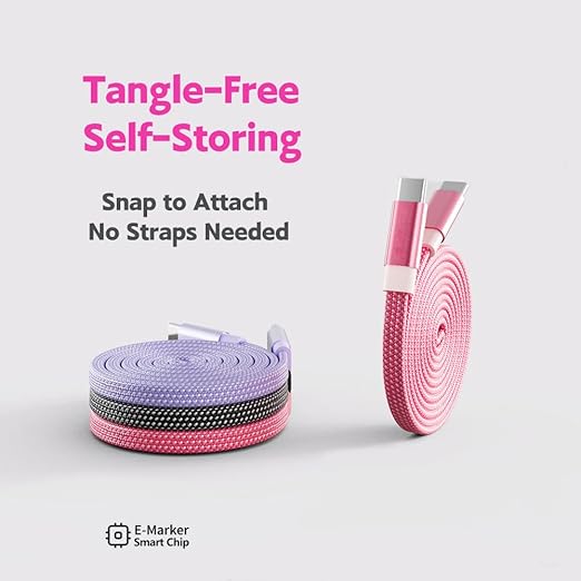 NKV 240W USB C to USB C Cable [3.3ft, 2-Pack] 240W Flat Fast Charging, for iPhone 17 16 15 Series Samsung 25 iPad MacBook etc (Purple)