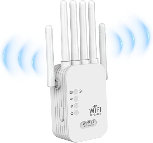 WiFi Extender Signal Booster, 2025 Best WiFi Extender with Ethernet Port, 1200Mbps WiFi Booster Dual Band 5GHz/2.4GHz, Up to 9800 Sq.ft and 60 Devices, Stable Internet Performance, 1-Tap Setup, White