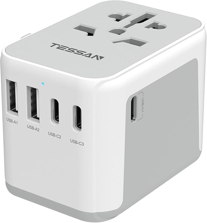 TESSAN Universal Travel Adapter, International Power Adapter 5.6A 28W 3 USB C 2 USB A Ports, Travel Worldwide Plug Adaptor, Outlet Wall Charger for Europe UK EU AUS (Type C/G/A/I)