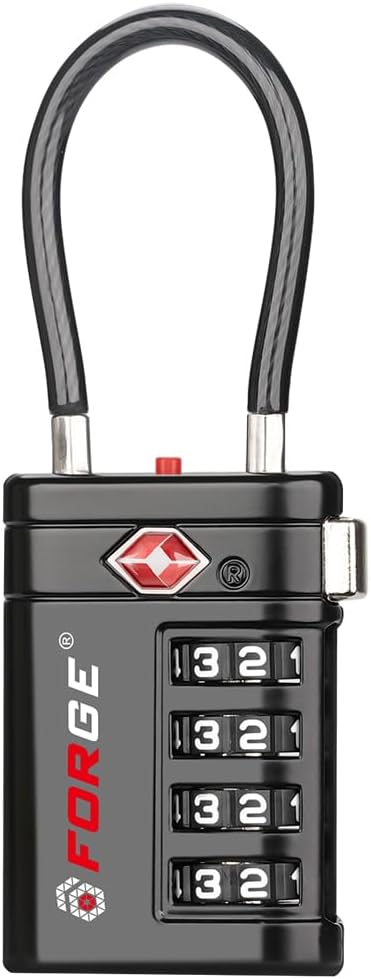 Forge TSA Approved Luggage Locks 4 Digit Combination TSA Travel Locks with TSA008, Open Alert Indicator, Zinc Alloy Body for Luggage, Suitcase, Backpack, and More. 1 Black Lock.