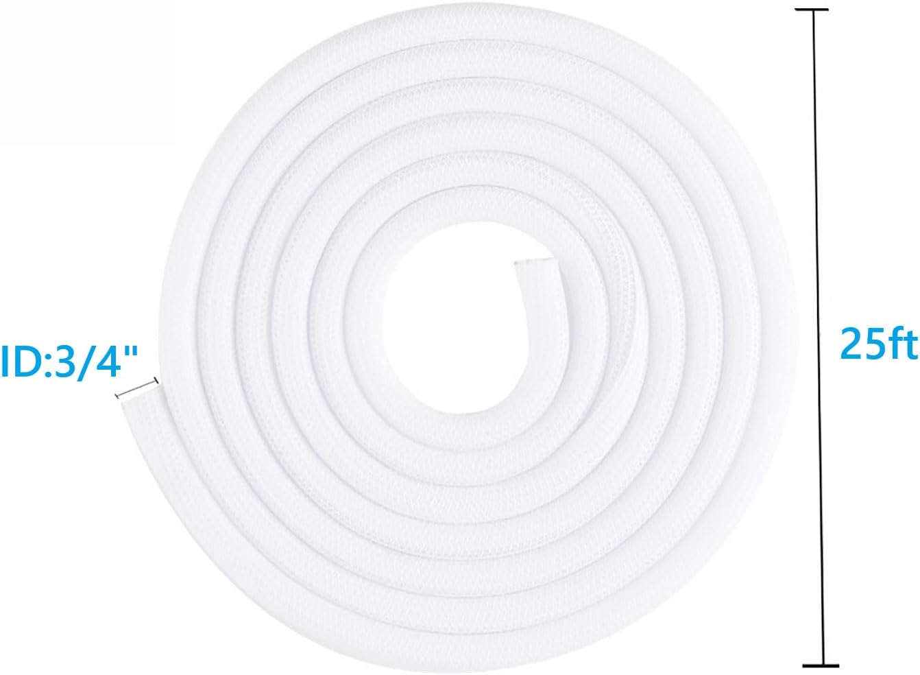 3/4"-25ft Braided Cable Sleeve Protector - Self-Wrapping Split Wire Loom for Home Theater, Pet-Proof Cord Organizer, Heat-Resistant, White