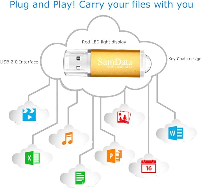 1 Pack 64GB USB Flash Drives USB 2.0 Thumb Drives Memory Stick Jump Drive Zip Drive, Gold