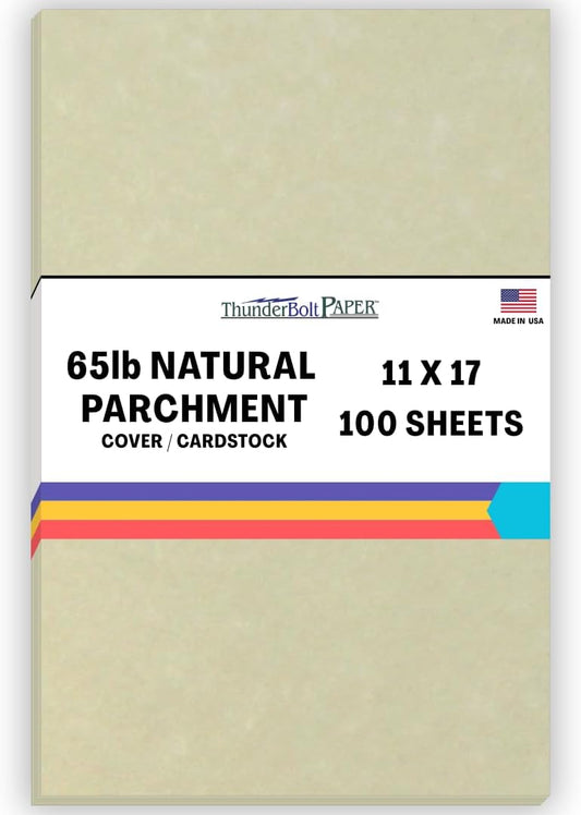 100 Natural Parchment 65lb Cover Paper Sheets 11 X 17 Inches Cardstock Weight Colored Sheets (11"X17") Tabloid|Ledger Size - Printable Old Parchment Semblance Through The Processing of The Pulp