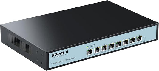 8 Port 10Gb Easy Web Managed Switch, 8 x 10G RJ-45 Ports, 160Gbps Bandwidth, Support LACP, VLAN, QoS, 10G/5G/2.5G/1000M/100M Auto-Negotiation, Multi-Gigabit Managed Ethernet Switch