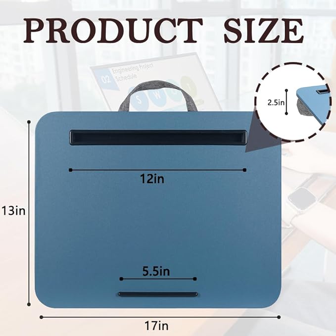 Portable Laptop Desk Fits Up to 16“ Laptops, with Tablet Slot, Built-in Cushion, Great for Home & Office,Lap Desk for Laptop,Lap Desk with Cushion (Blue, Medium)
