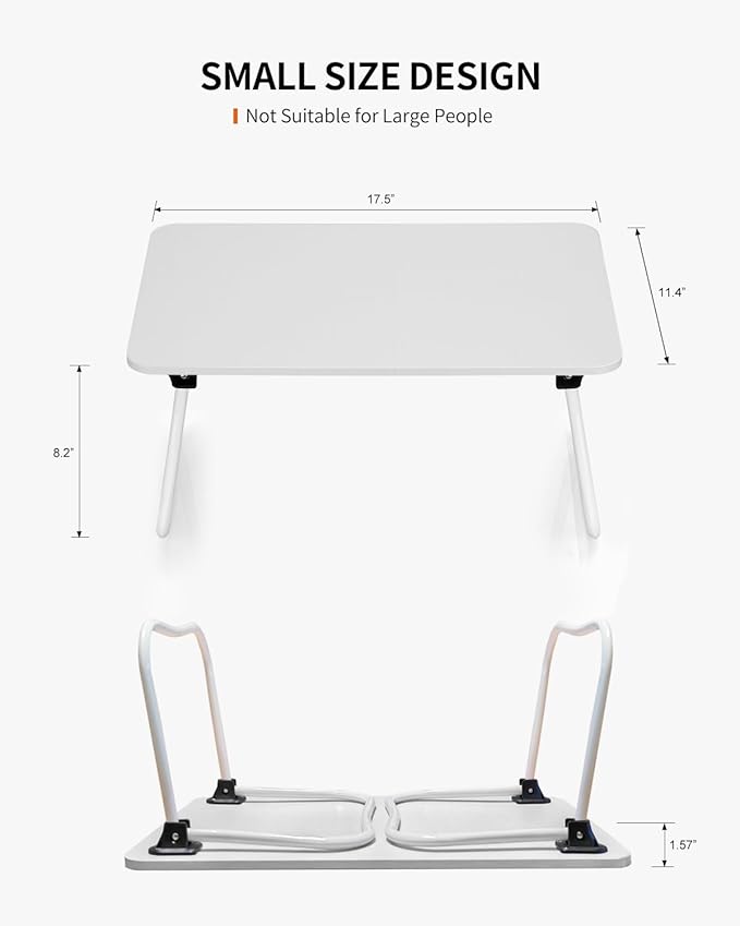 Foldable Lap Desk, Laptop Bed Desk, Portable Bed Table, Laptop Stand for Bed & Couch, Lightweight & Mini - White