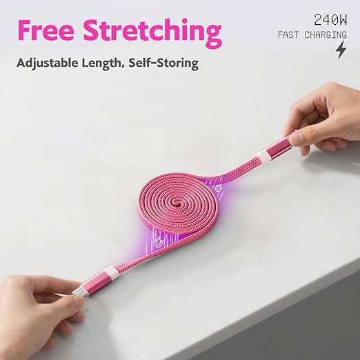 NKV 240W USB C to USB C Cable [3.3ft, 2-Pack] 240W Flat Fast Charging, for iPhone 17 16 15 Series Samsung 25 iPad MacBook etc (Purple)