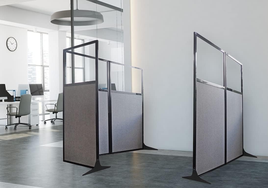 Versare Workstation Partition | Portable Wall Divider | Modern Office Cubicle | Free Standing Privacy Screen | Flexible Work Space | 66" x 70" W/Window, Warm Pebble Fabric Panels