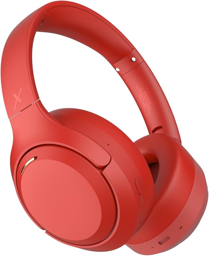 Riwbox Hybrid Active Noise Cancelling Headphones, Wireless Over Ear Bluetooth Headset, 60H Playtime, High-Fidelity, Foldable, Comfort&Immersion for Work/Commuting (Red)
