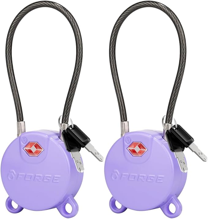 Forge TSA Approved Luggage Locks Ultra-Secure Dimple Key Locks, Cable Lock, for Travel with Zinc Alloy Body- 2 Purple Locks