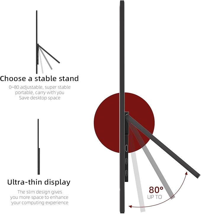 Wireless Portable Monitor 15.6 Inch 1080P FHD Ultra Slim Display WiFi Connectivity 180° Adjustable Built-in Stand Lightweight Travel Monitor for Laptop, MAC, Phone, PS5
