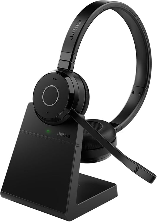 Jabra Evolve 65 TE (Third Edition) Wireless Dual-Ear Headphones w/Charging Stand - Noise-Canceling Mic, 16 hr Battery Life, Dual Connectivity, MS Teams Certified, Supports Other Platforms, Black