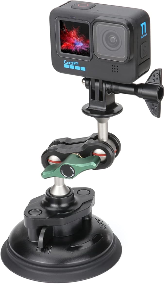 SEASKY S1 Powerful Sports Camera Suction Cup Car Mount for Gopro Hero 13/12/11/10/9/8 Black DJI Action 5/4/3/2 Pocket Insta360 X5 X4 X3 X2 Ace Pro 2 Cell Phone Holder Accessories Aluminum Alloy Metal