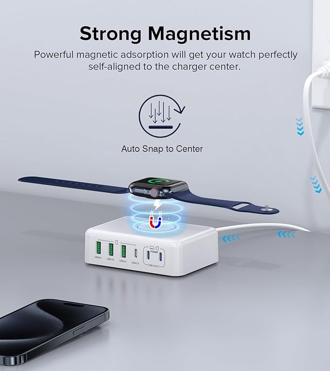 USB C Charging Station Block 170W, 6 Port Fast Wall Charger Plug,Travel Charger Power Adapter Cube for iPhone16 15 14 13 12 Series, Apple Watch Ultra SE 9 8 7 6 5 4 3 2, AirPods4，watch10 ultra2