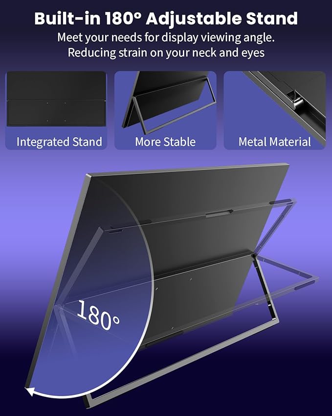 18.5 Inch Portable Computer Monitors,Portable Monitor for Laptop,PC,MacBook,Phone, PS4, Speakers,1080P FHD Display with USB-C & HDMI,Travel Work Home Gaming Monitor with 180° Adjustable Stand