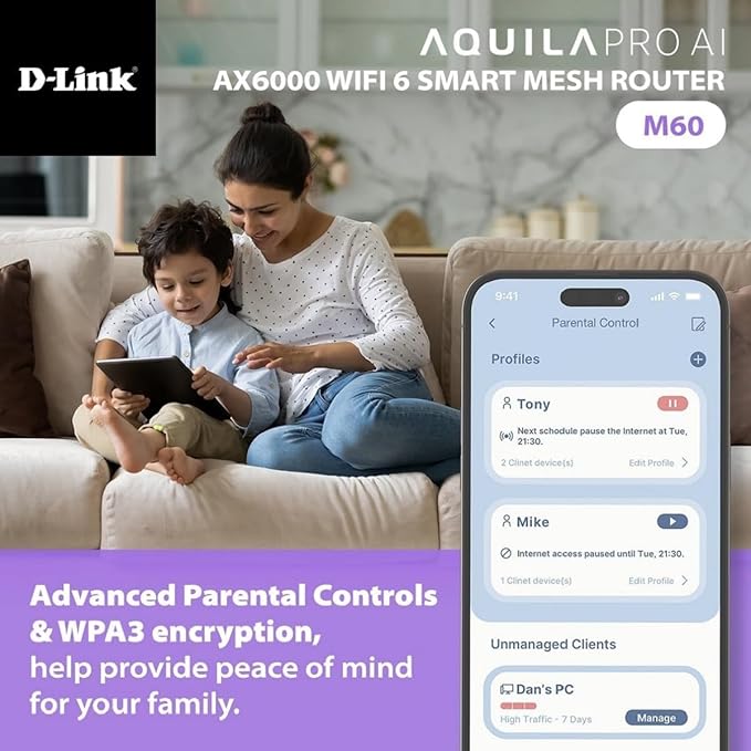 D-Link AX6000 WiFi 6 Mesh System 2-Pk | Contemporary Design | High-Performance | Feature Rich | AI Enabled | Parental Controls | Covers up to 5500+ sq. ft | Router (M60/2)
