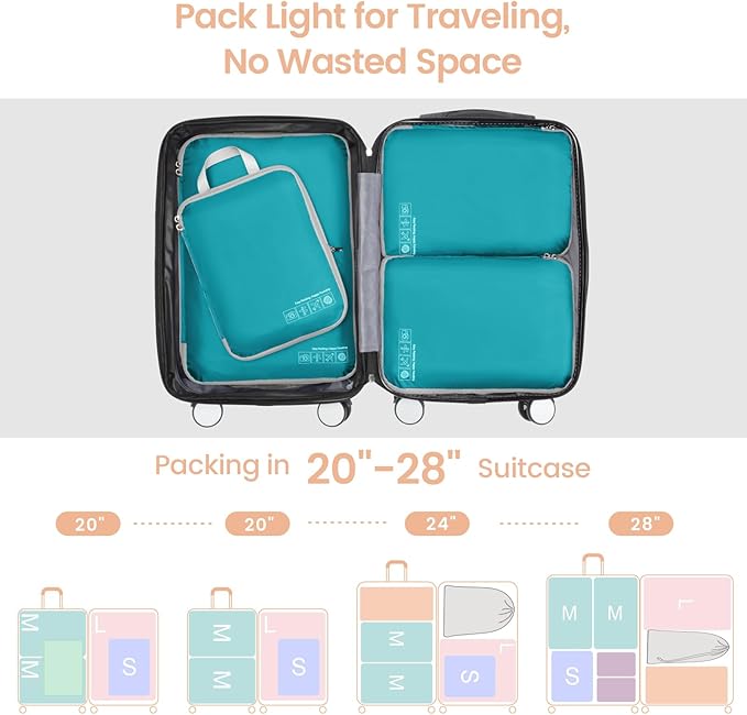 Cambond Compression Packing Cubes for Travel Women - Travel Bags Luggage Organizers Travel Essentials Compression Cubes for Travel Carry on Suitcases Organizer