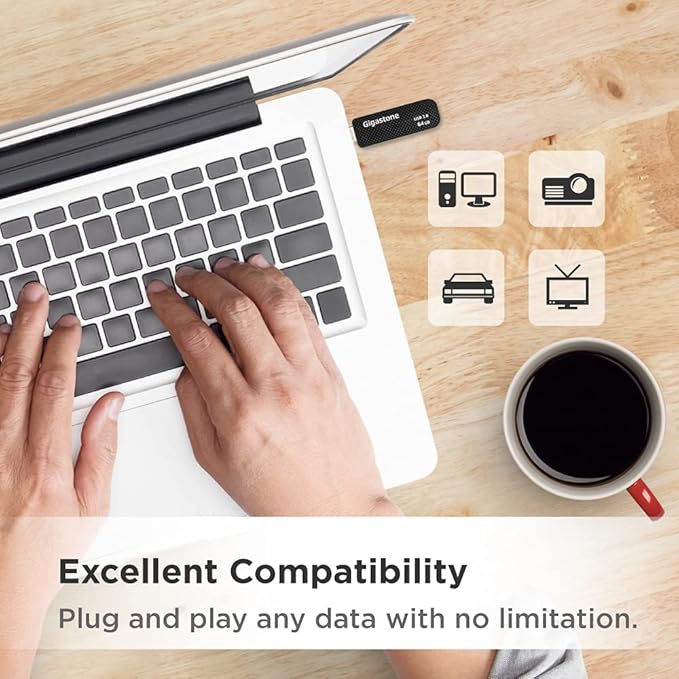 GIGASTONE 64GB Flash Drive (5 Pack) Z30 USB 3.2 Gen 1, 80MB/s Ultra Fast, Keychain Loop, Carbon Fiber Style, Push-Pull Design, Data Storage, Backup for PC/Mac/TV/Car, USB 2.0/3.0/3.1 Compatible