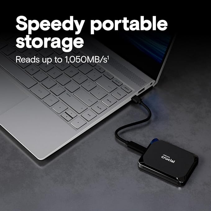 Crucial X9 1TB Portable SSD, Up to 1050MB/s, USB 3.2 USB-C, External Solid State Drive, Compatible with Windows, Mac, & Android, Reliable Storage for Games, Files, & Backups, Black - CT1000X9SSD902