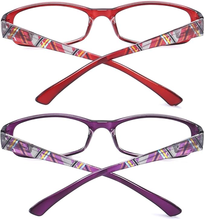 Reading Glasses Women Blue Light Blocking - Set of 2 Pattern Design Value Computer Readers (Purple/Red, 1.5)