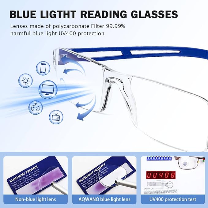 AQWANO Rimless Computer Reading Glasses Blue Light Blocking, 5 Pack Clear Frame Readers for Women Men Lightweight & Comfortable Anti Glare, 2.75