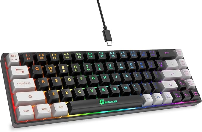 65% Gaming Keyboard, LED Backlit Mini Wired, Ultra-Compact Anti-Ghosting No-Conflict 68 Keys for PC Laptop Windows Gamer