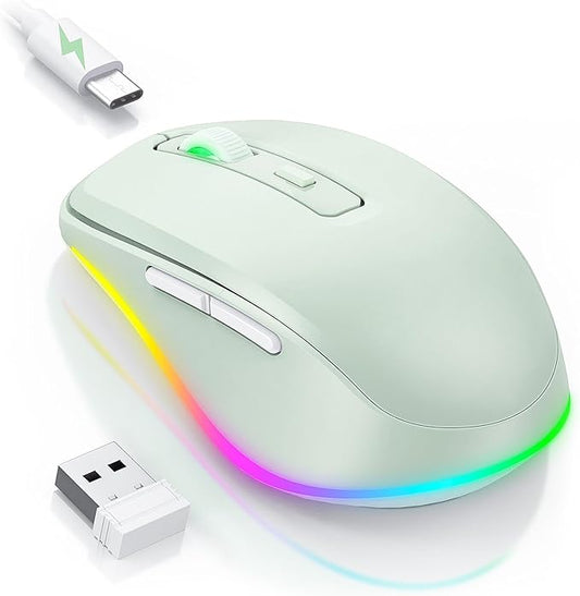 PEIOUS Wireless Mouse Jiggler - LED Wireless Mice with Build-in Mouse Mover, Rechargeable Moving Mouse for Laptop with Undetectable Random Movement Keeps Computers Awake-Light Green