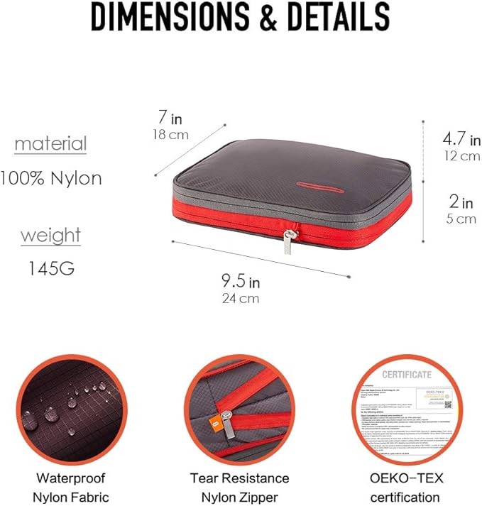 Bee Nesting BeeNesting Waterproof Compression Packing Cubes 5/6/8 sets, Large Travel Packing organizers for Carry on Luggage, 2 Sides Expandable Storage Bags (Dark Green, 4L)