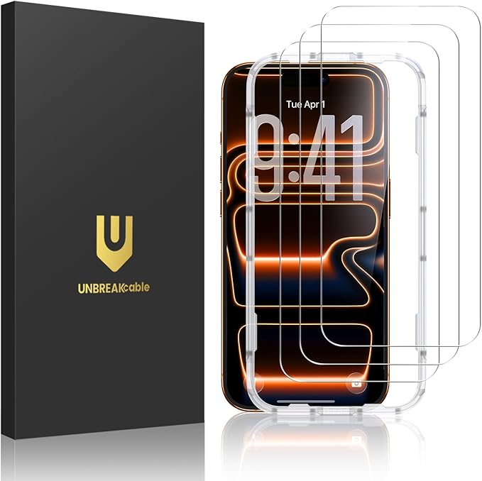 UNBREAKcable 3-Pack Screen Protector for iPhone 17 Pro Max, Double Shatterproof Tempered Glass [Easy Installation Frame] [9H Hardness] [99.99% HD Clear] [Case Friendly] for iPhone 6.9 inch