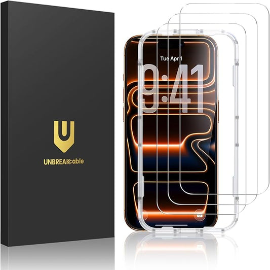 UNBREAKcable 3-Pack Screen Protector for iPhone 17 Pro Max, Double Shatterproof Tempered Glass [Easy Installation Frame] [9H Hardness] [99.99% HD Clear] [Case Friendly] for iPhone 6.9 inch