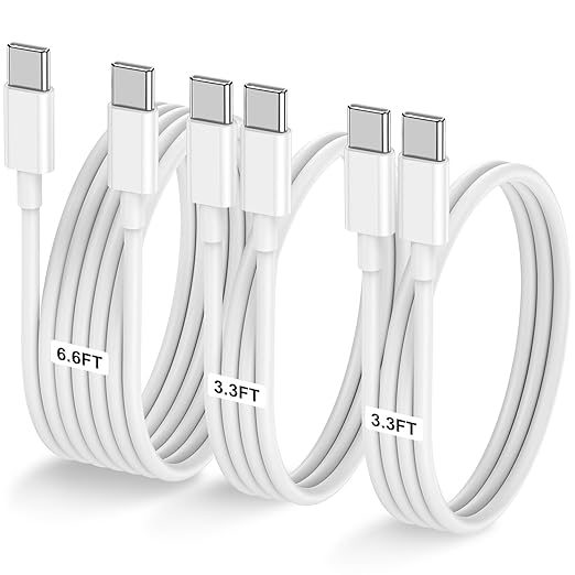 3-Pack [3.3FT+3.3FT+6.6FT] 60W USB C to USB C Cable, Type C Fast Charging Cable for iPhone Air 17 16e 16 15 Pro Plus Pro Max，for Galaxy S25/S24, for iPad Pro/Air/mini, for MacBook Pro/Air and More