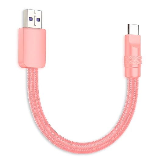 chubbycable Cute Chubby 120W Short USB C Cable Power Bank Fast Charging Cable Nylon Braided Charger Cord Compatible with iPhone 17-15 Series iPad, Pink+Pink, USB-A to Type-C, 0.82FT